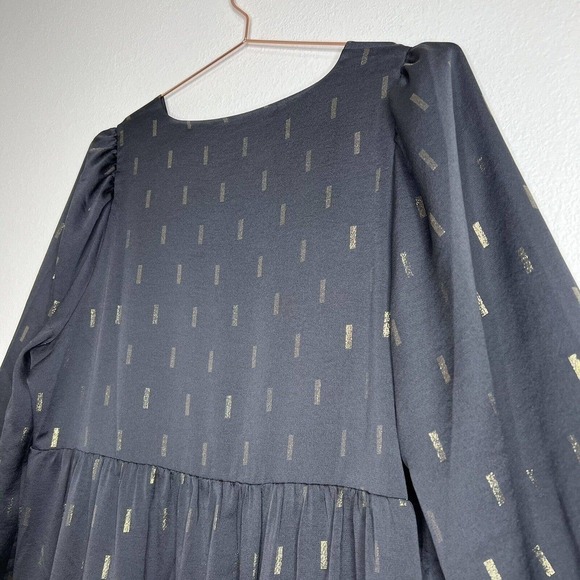 Madewell Black & Gold Metallic Jacquard Faux Wrap Tiered Mini Dress XL NWT - Picture 16 of 16